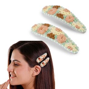 Radhu & Kabby Hand Embroidered Floral Tic-Tac Pin | Hair Clips for Women & Girls | Bead Work | Handmade & Unique | Perfect Hair Accessories for Casual & Special Occasions | 1 Pair
