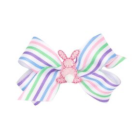 Wee Ones Girls' Easter Puff Tail Backside Bunny Print Grosgrain Hair Bow on WeeStay no-slip clip, Handmade, Mini, Polka Dot