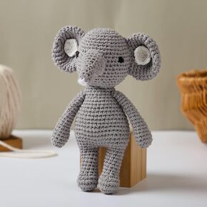 Natural Crochet Stuffed Elephant Animal for Babies Newborn Knitted Doll Baby Rattle Soft Cotton Sleep Toy Baby First Friend Gift for Baby Shower, Christmas, Birthday