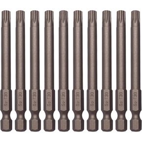 10Pcs Magnetic Torx Head Screw Driver Bits 75mm/3inch Long 1/4inch Hex Shank Security Tamper Proof Magnetic Torx Bit T10