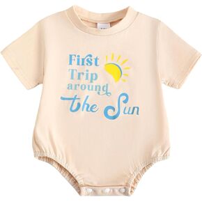 Baby First Trip Around The Sun Onesie Boys Girls Short Sleeve Bubble Romper T Shirt Cute Bodysuit Summer Clothes