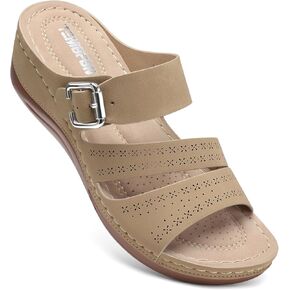 Temofon Wedge Sandals للنساء مريح: انزلاق على صندل نساء صيف صيف مسطح الحجم 5-11