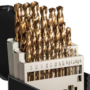 29Pcs M35 Cobalt Drill Bit Set, 135 Degree Tip for Stainless Steel Aluminum Iron Wood & Plastic, High Speed Steel with Metal Indexed Case (1/16" to 1/2")