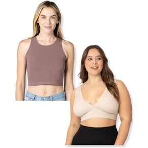 Kindred Bravely Sublime Longline & Sublime Plunge Nursing Bras | 2 Nursing Crop Tops Bundle (Twilight/Oatmeal Heather, 1X)