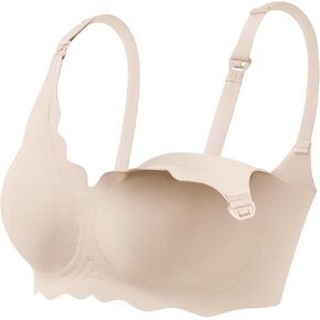 haakaa Nursing Bras for Breastfeeding, Ultra Comfort Scalloped Seamless Jelly Strip“ Supportive Maternity Bras Wireless Pregnancy Bras (Beige, L)