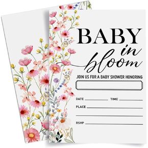 Floral Baby Shower Invitation for Girl, Baby in Bloom Baby Shower Invitation Wildflower Baby Shower Party Invites Card, 20 Invites with Envelopes (4"x6")