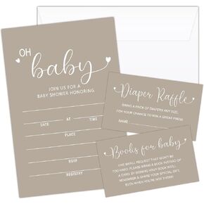 Oh Baby 25 Baby Shower Invitations with Envelopes, Diaper Raffle Cards, Book Cards for Baby Gender Reveal Party -06