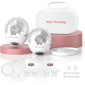 Heated Base Hands Free Breast Pump, Wearable Breastfeeding Pump of Baby Heated Dustproof Base, Automatic Voice Prompts, LED Display with 4 Modes &12 Levels, Memory Function-24 mm, 2 Pack Pink
