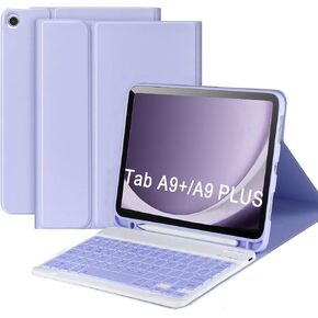 Compatible for Galaxy Tab A9 Plus/A9+ 11 Inch 2023 With Keyboard Case Model SM-X210/X216/X218, Wireless Bluetooth Keyboard Cover Compatible for Samsung Galaxy Tablet A9+ Built-in Pencil Holder- Purple
