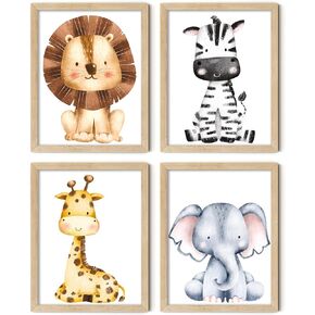 Elarta Animal Prints - Safari Boys Nursery Decor (8x10 Unframed) - Jungle Animal Wall Art - Baby Boy Nursery Decor