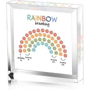 Mental Health Star Breathing Sign - Mindfulness Breathing Technique Sign - Colorful Rainbow Art Sign for Nursery Classroom Playing Room Front Porch 4 x 4 IN