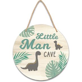 Dinosaur Room Decor for Boys, Little Man Cave Sign Bedroom Decor, Kids Playroom Classroom Nursery Wall Art, 10 in Wooden Plaques Decorations -C02