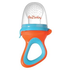 RaZbaby Fruitique Fruit Feeder One-Piece Baby – Larger Opening for Refilling & Fits More Fresh/Frozen Fruit for Teething Relief, Easy to Hold, Safer Design, BPA-Free, Dishwasher Safe - Banana