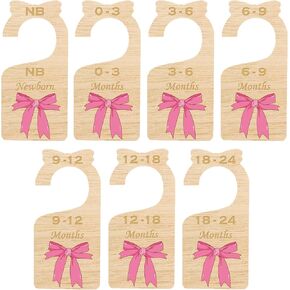 7 Pcs Baby Newborn to 24 Months Closet Dividers Pink Bow Baby Closet Organizer Newborn Nursery Clothes Size Hanger Dividers for Home Nursery Baby Clothes