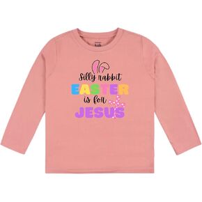 Christian Long Sleeve Shirt Silly Rabbit Easter is for Jesus - Easter Clothing - Soft - Christian Shirt- Pefect for Layering (Muave, 12-18M)