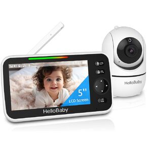 HelloBaby Baby Monitor, Upgrade 5''Sreen with 30-Hour Battery, Pan-Tilt-Zoom Video Baby Monitor with Camera and Audio, Night Vision, VOX, 2-Way Talk, 8 Lullabies and 1000ft Range No WiFi, Ideal Gifts