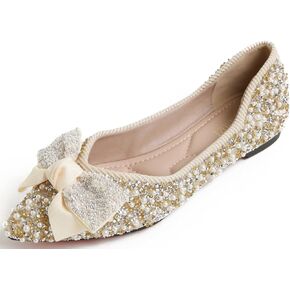 Flats Shoes Women Rhinestone Wedding Flats Pointed Toe Ballet Flat Shoe Low Heel Dress Shoes Sparkly Flats for Women