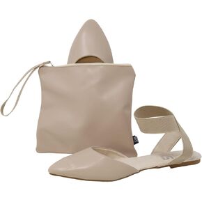 Silky Toes Foldable Flats for Women Dress Ankle Strap Shoes with Purse