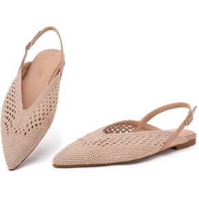 Women's Knit Pointed Toe Slingback Flats - Adjustable Buckle Ballet Flats, Dressy and Comfortable