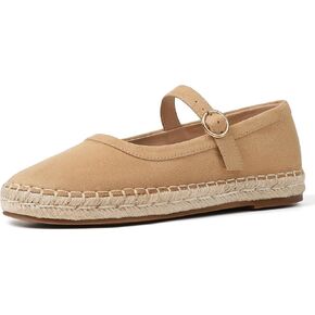Goiphrri Brown Ballet Flats Shoes for Women Marry Mary Jane Flats Round Toe Espadrilles Platform Mary Janes Buckle Strap Suede Ballerina Flats for Women