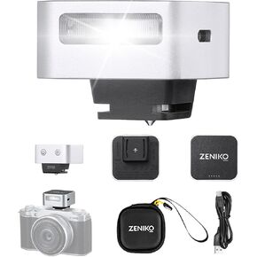ZF08 Camera Flash - 440 Full Power Flashes/GN16 ISO200 0.5m/Type-C Charge/470mAh/3s Recycle Time/5 Power Levels/Mini Flash Compatible with Sony ZV-E10 ZV1 a7CII a7IV Ricoh GRIII etc. (Sliver)