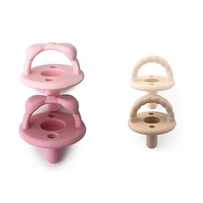 Itzy Ritzy Silicone Pacifiers for Newborn 2-Packs with Collapsible Handles, Air Holes - Sets of 2 in Light & Dark Pink and Buttercream & Toast
