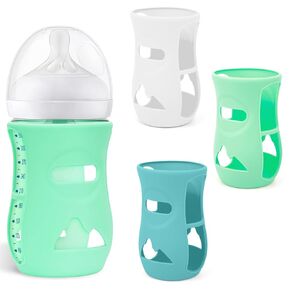 Silicone Sleeves for Avent Natural Glass Baby Bottles, BPA Free, Anti Breakage Baby Bottle Holder (Purple + White + Pink, 4 Ounce)