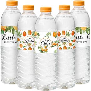 48 Pieces Little Cutie Baby Shower Water Bottle Labels Orange Water Bottle Wrapper Stickers Party Favors Decorations for Boy Girl Baby Shower, 3 Styles