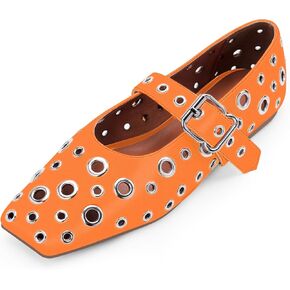 Women's Ballet Flats Studded Metal Eyelet Buckle Perforated Mary Jane Shoes
