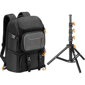 TARION Large Camera Backpack + Light Stand for Phone Camera | PB-L Hiking Camera Backpack + TLS-01 Adjustable Photography Lighting Tripod Stand for Ring Light Video Recording Filming Live Stream Vlog