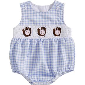 Baby Girls Boys Baseball Romper Infant Bubble Rompers Summer Clothes Embroidery Golf Sleeveless Smocked Bodysuits