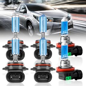 Compatible for Toyota Corolla (2009-2013) Headlights Bulbs,9005 High Beam+9006 Low Beam+H11 Fog Light Bulbs Combo-Halogen Headlights Bulbs,Plug and play, 6 PCS.
