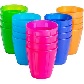 Honla 8 oz Kids Cups, Set of 20 Multicolor Plastic BPA Free Dishwasher Safe Reusable Unbreakable Children Drinking Cups Tumblers