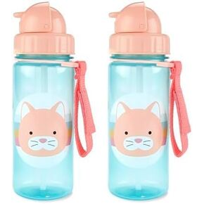 Skip Hop Toddler Sippy Cup with Straw, Zoo Straw Bottle 13 oz, Cat (Pack of 2)