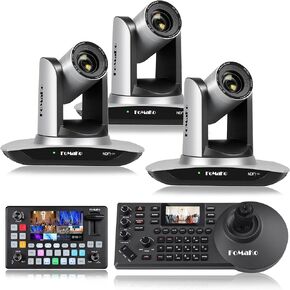 FoMaKo NDI Camera AI Auto Tracking HDMI PTZ Camera 30x Optical Zoom(3pcs) +KC601 Pro Video Mixer Switcher+ KC608 Pro PTZ Controller (KC601+BN502+FMK30UH NDI)