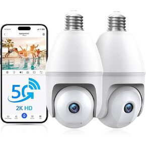 Light Bulb Security Camera 5g, 2K Lightbulb Security Cameras Wireless Outdoor EseeCloud, 360 Front Porch Light Camera Screw in Light Socket 7/24 Motion Sensor Color Night Vision 2-Way Audio