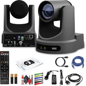 PTZOptics Move SE SDI/HDMI/USB/IP PTZ Camera with 12x Optical Zoom (Gray) (PT12X-SE-GY-G3) + Lens Cleaning Kit + HDMI Cable + Ethernet Cable + Color Wire Ties
