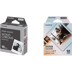 FUJIFILM Instax Square Monochrome & Sunset Instant Film Bundle - 10 Exposures Each