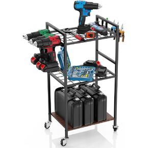 ULIBERMAGNET Power Tool Storage Organizer Cart, Metal Open Tool Rack Cart with Wheels,Heavy Duty Rolling Utility Storage Drill Rack Shelf for Garage, Shed, Yard Tool Holder, Basement,Gift Ideas