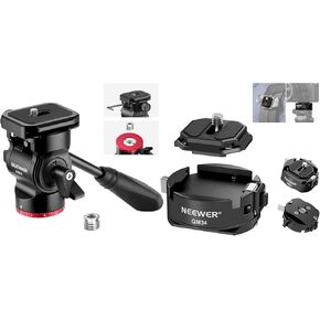 NEEWER GM24 Tripod Fluid Head Pan Tilt Head with Quick Release Plate and Handle, Metal Camera Tripod Head Compatible with Arca Swiss, GM34 Quick Switch Camera Quick Release Plate Kit Included,GM24