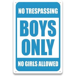 No Girls Allowed Signs for Boys Room Decor - Metal No Trespassing Boys Only Sign for Kids Room, Teen Boys Room, Little Man Cave Room Rules Wall Decor Art, Cool Gifts for Teen Boys, 8 x 12 inch