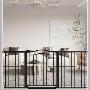 Black Baby Gate with Door-Walk Through Baby Gates for Stairs Pressure Mounted no Drill-Indoor Tension Metal Child Pet Dog Safety Gate 59.84"-62.59" Wide