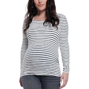 Motherhood Maternity Women's Long Sleeve Square Neck Ribbed Pregnancy T-Shirt