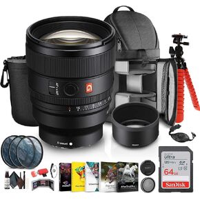 Sony FE 85mm f/1.4 GM II Lens (SEL85F14GM2) + Sling Backpack + Photography Software + Lens Filter Kit + 64GB Memory Card + Flexible Tripod + Cleaning Kit + Hand Strap + Card Wallet + More
