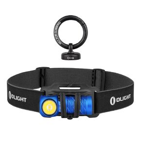 OLIGHT OLINK Portable Magnetic Hook Compatible Flashlights, Stainless-Made Carabiner-Style Ring Bundle with Perun 2 Mini Headlight(Blue CW)