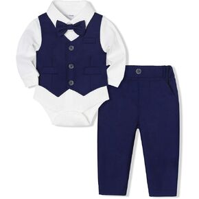 Baby Boy Clothes Suits Infant Gentleman Wedding Outfit Formal Dress Shirt Vest Bowtie Pants 4Pcs Baby Suit Sets