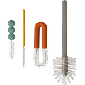 Boon Mod Baby Bottle Brushes - Includes Bottle Cleaner Brush, Straw Cleaner Brush, Nipple Brush and Detail Brush for Baby Bottles - Baby Bottle and Straw Brush Cleaning Set - Deco - 4 Count