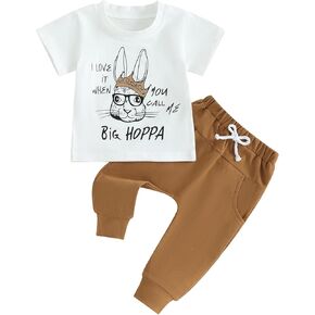 DSORVICD My First Easter Day Baby Boy Outfits Short Sleeve Bunny Shirt and Jogger Pants Casual Infant Toddler Summer Clothes