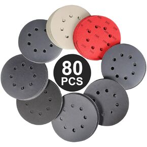 5 inch Wet Dry Sanding Discs Hook & Loop, 80Pcs Grit 400 to 3000 Sander Sandpaper Assortment with Tack Cloth, Silicon Carbide Orbital for Automotive Wood Metal Remove Rust and Polishing