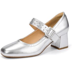IDIFU IN2 Mary Jane Shoes Pumps Low Chunky Block Closed Toe Heels for Women Dressy Comfortable Wedding Bridal Bride Prom Party Dress Shoes Fashion Casual Cute Ankle Strap Square Toe Thick Heels Pumps